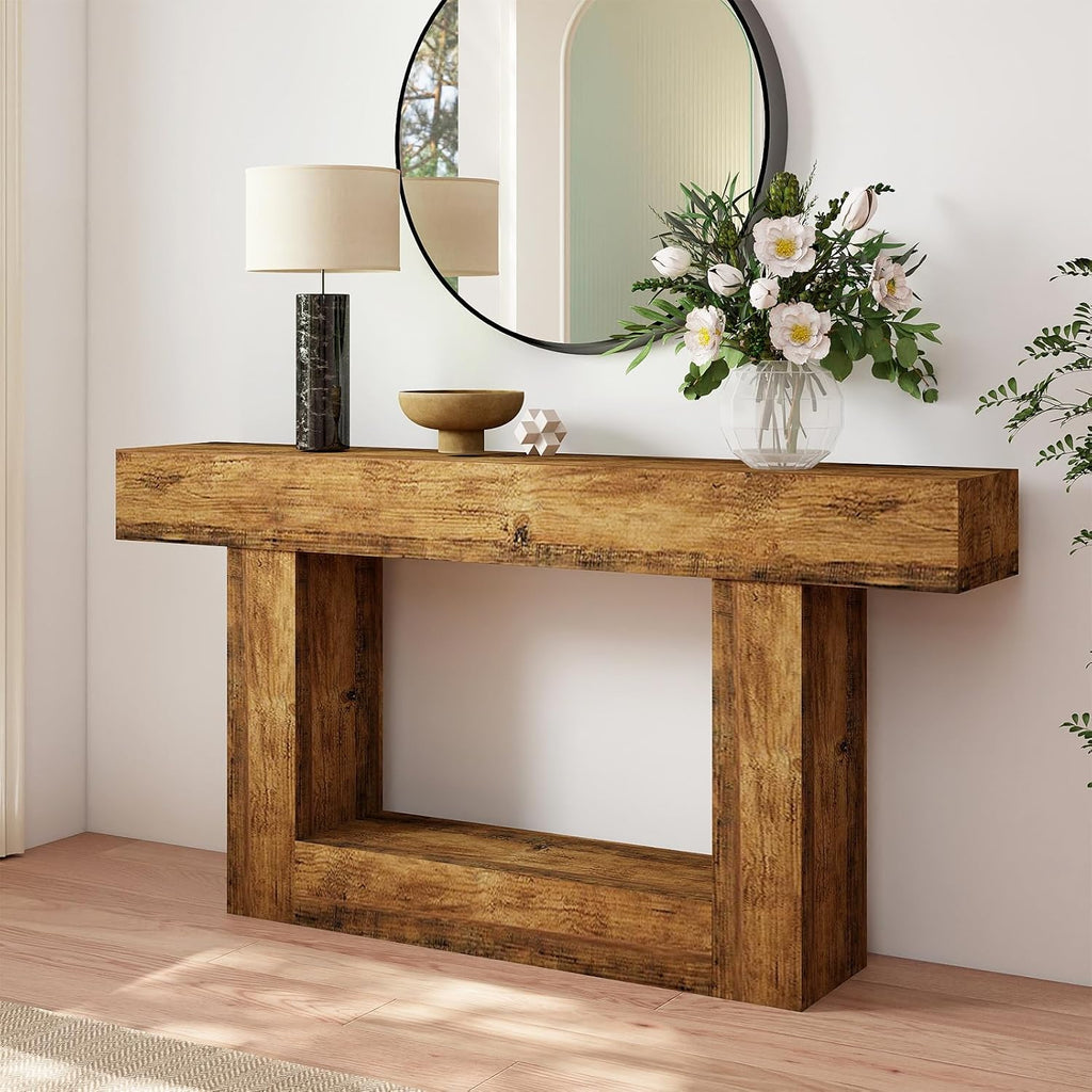 Spaco 63'' Long Console Table,2 Tier Farmhouse Entryway Table Sofa Table with Storage,Wood Behind Couch Table for Living Room, Hallway,Foyer