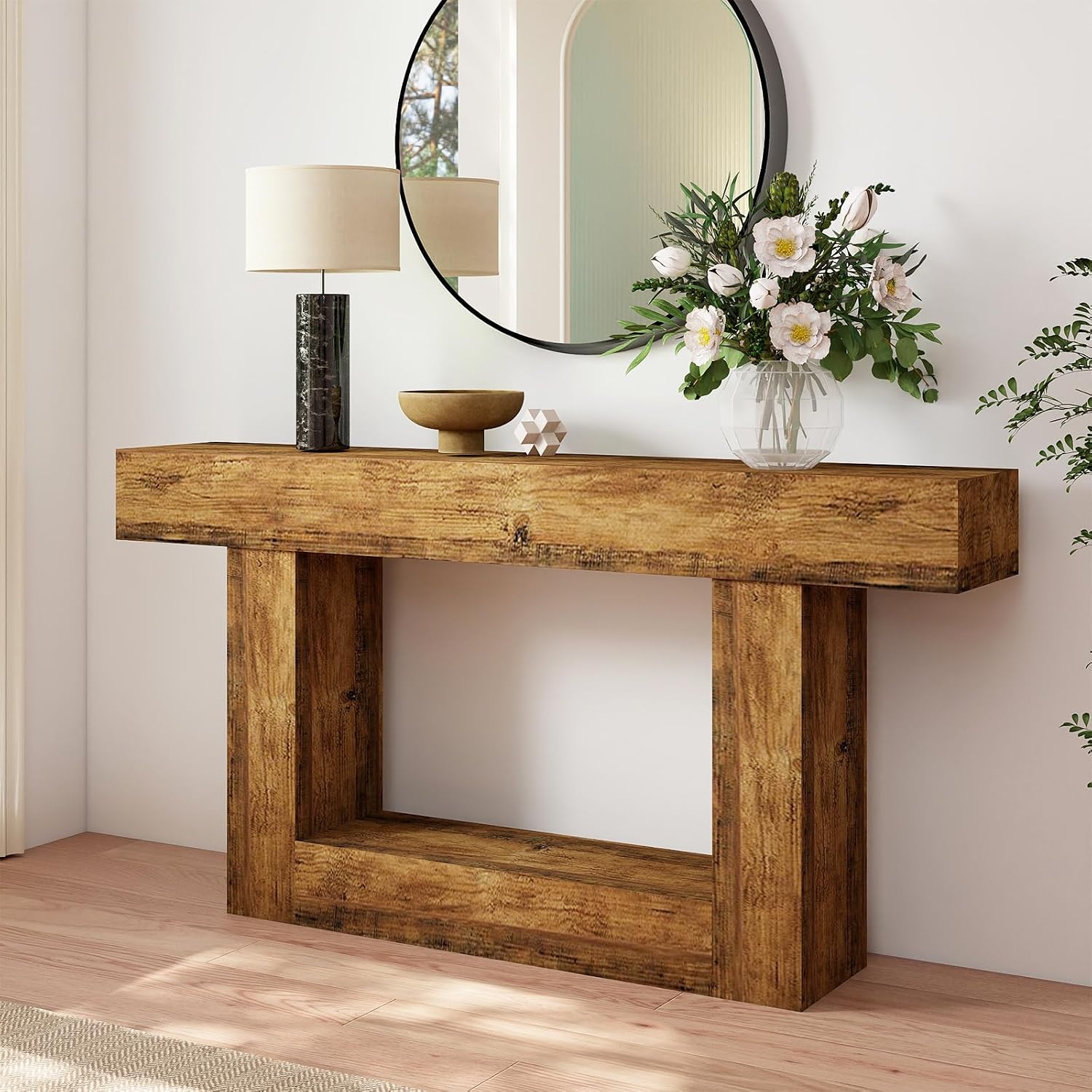 Spaco 63'' Long Console Table,2 Tier Farmhouse Entryway Table Sofa Table with Storage,Wood Behind Couch Table for Living Room, Hallway,Foyer