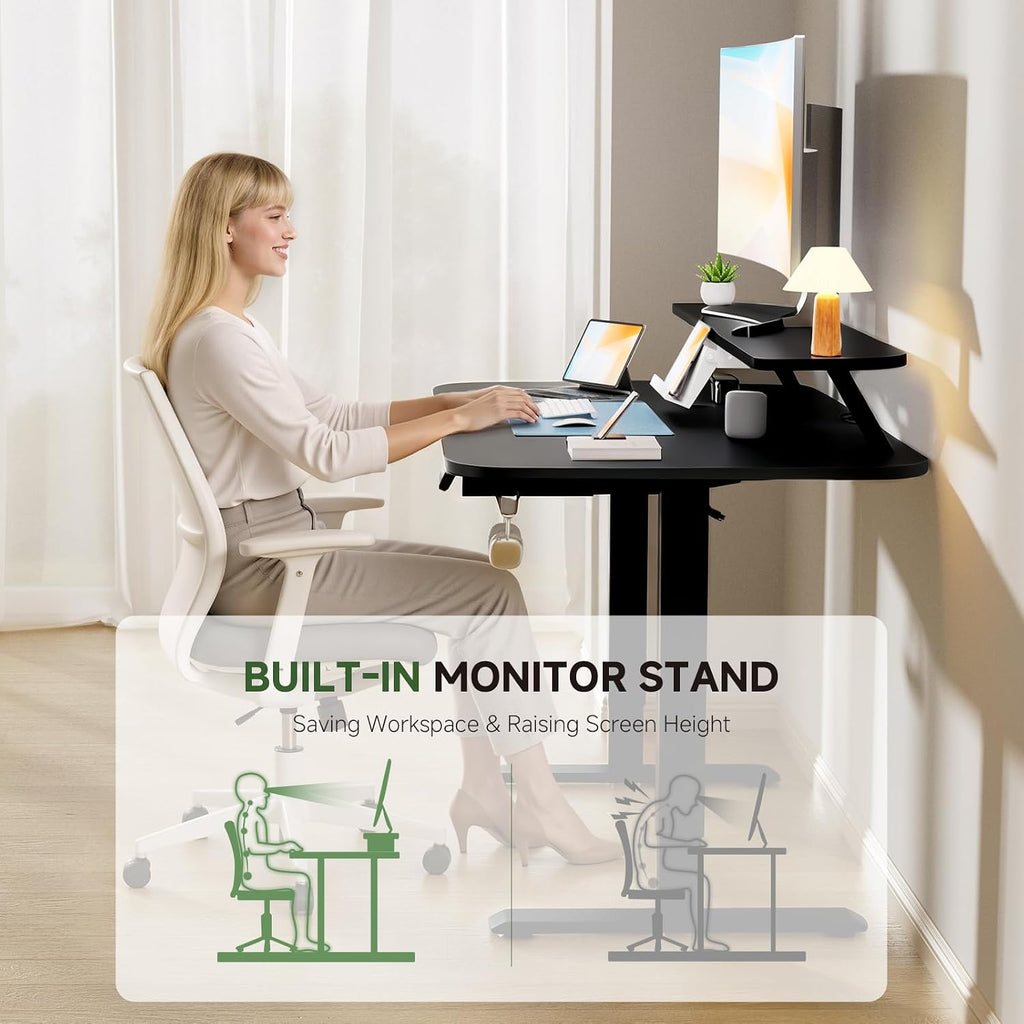 GTPLAYER Electric Standing Desk with Drawers, 55 x 24 Inches Height Adjustable Computer Desk with Monitor Stand, Laptop Stand, Sit Stand up Desk with Memory Preset for Home, Office, Black