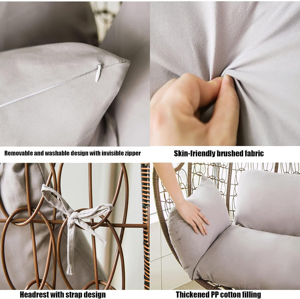 HUHJYUGE Egg Chair Cushion Replacement, Hanging Chair Cushion Only, Swing Cushion Outdoor, with Headrest, Zipper, Detachable, Skin-Friendly, Comfy, for Patio Garden
