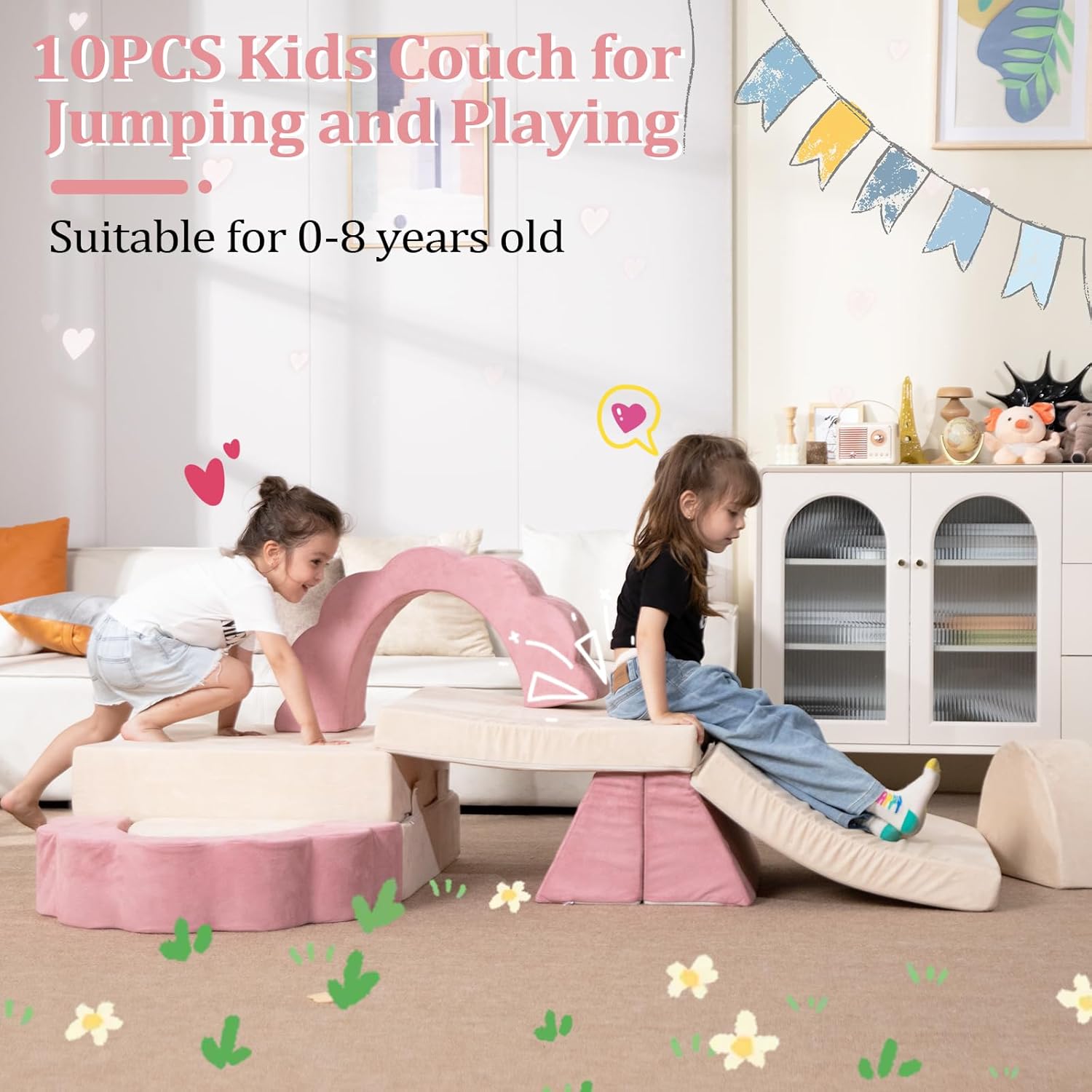 LOAOL Kids Couch 10PCS, Modular Kids Play Couch, Multifunctional Foam Toddler Sofa, Imaginative Convertible Play Sofa for Playroom(Large Size)
