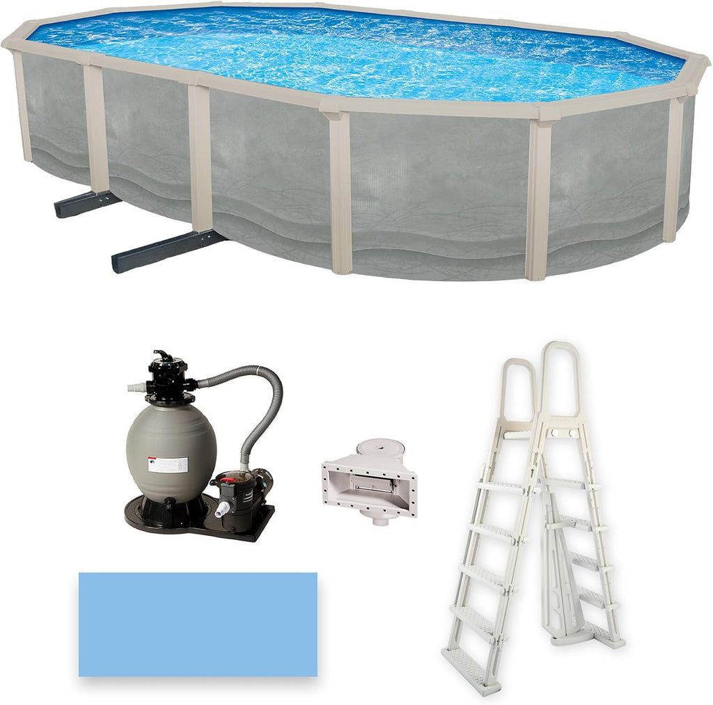 Trinity 18-ft x 33-ft Oval 52-in Deep Steel Wall Pool Package with 7-in Top Rail