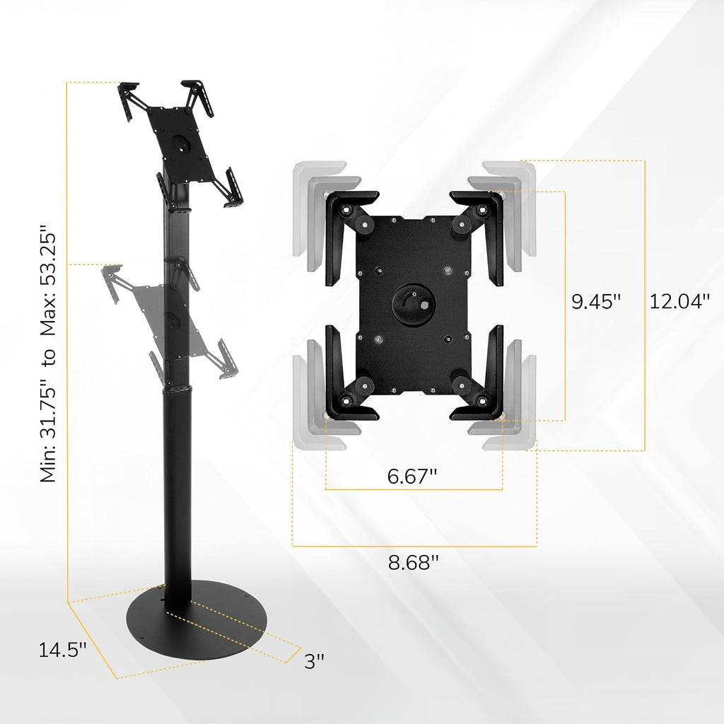Mount-It! Anti-Theft Universal Tablet Floor Stand Kiosk, Locking Enclosure for iPad, Galaxy Tab & Surface Pro 9.7'–13.1', Height Adjustable 27.5'–47', Commercial Kiosk Stand, Black
