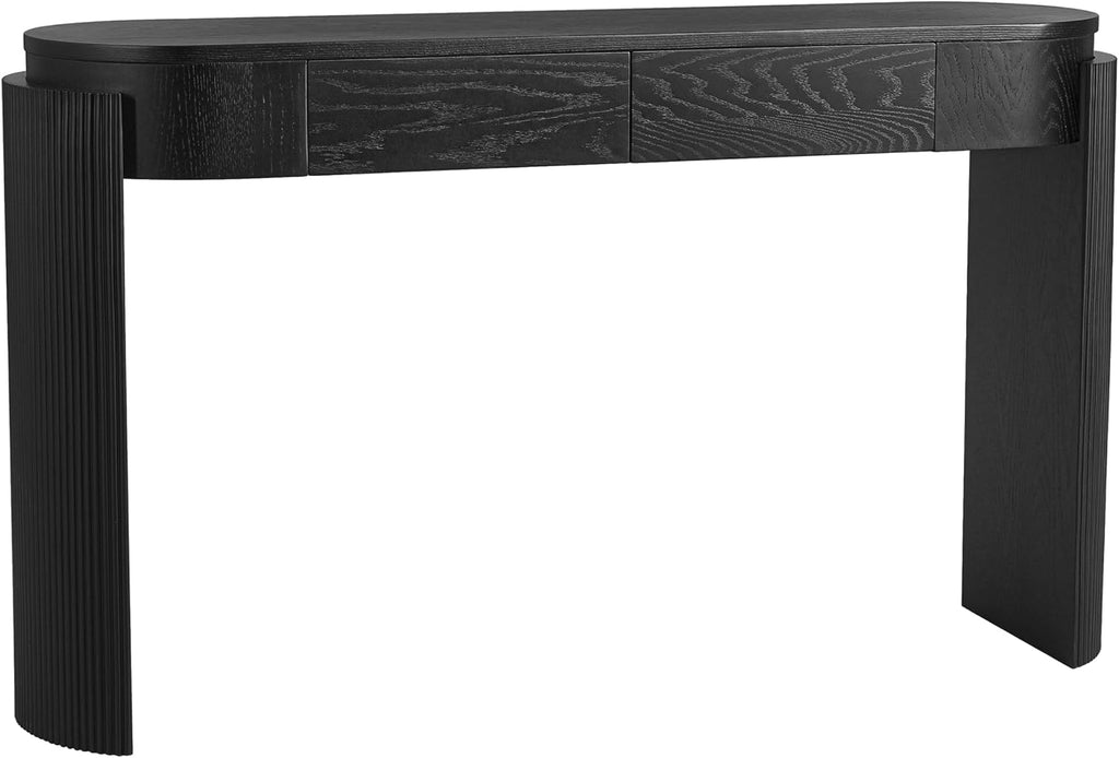LKTART 55' Sofa Table with Oval Top and 2 Drawers, Entryway Console Table with Fluted Design for Hallway,Foyer,Entry and Living Room (Easy Assembled-Black)