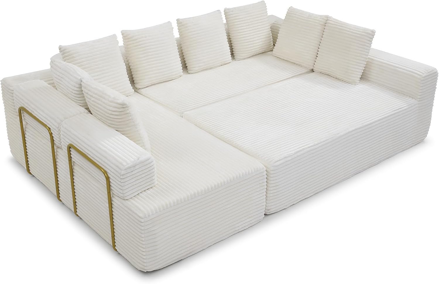 Oversized Cloud Boneless Couch with Chaise, 145' Modern U Shape Modular Deep Seat Sectional Sofa, Comfy Corduroy Upholstered Couches for Living Room, No Assembly Required, Beige White