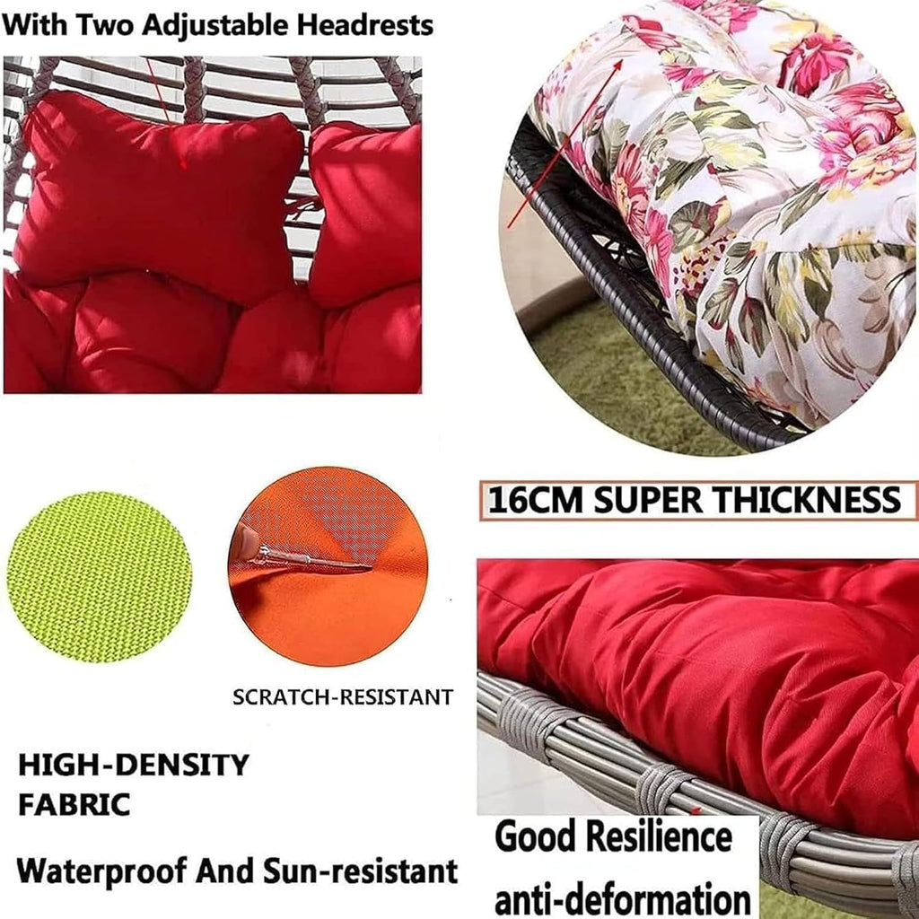 Egg Chair Swing Cushion, 2 Person Hanging Egg Chair Cushion Replacement, Double Hanging Basket Chair Cushion, Hanging Hammock Chair Cushion(C,130 * 110cm/51 * 43in)