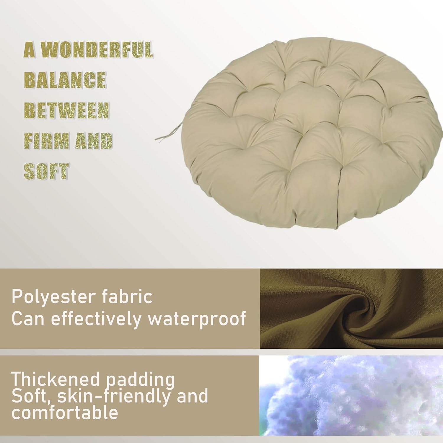 Indoor Outdoor Papasan Chair Cushion, Bucket & Moon Comfy Round Cushion, Tufted Wicker Hanging Egg Chair Cushion for Garden, Living Room, Bedroom