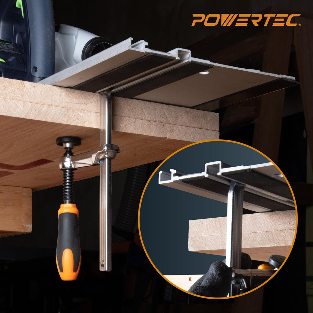 POWERTEC 72258 110' Track Saw Guide Rail Kit for Makita or Festool Track Saw| Includes 2x55 Guide Rails/Protective Guide Rail Bag/Rail Connectors and 2pc Quick Screw Guide Rail Clamps 5-3/8' Capacity
