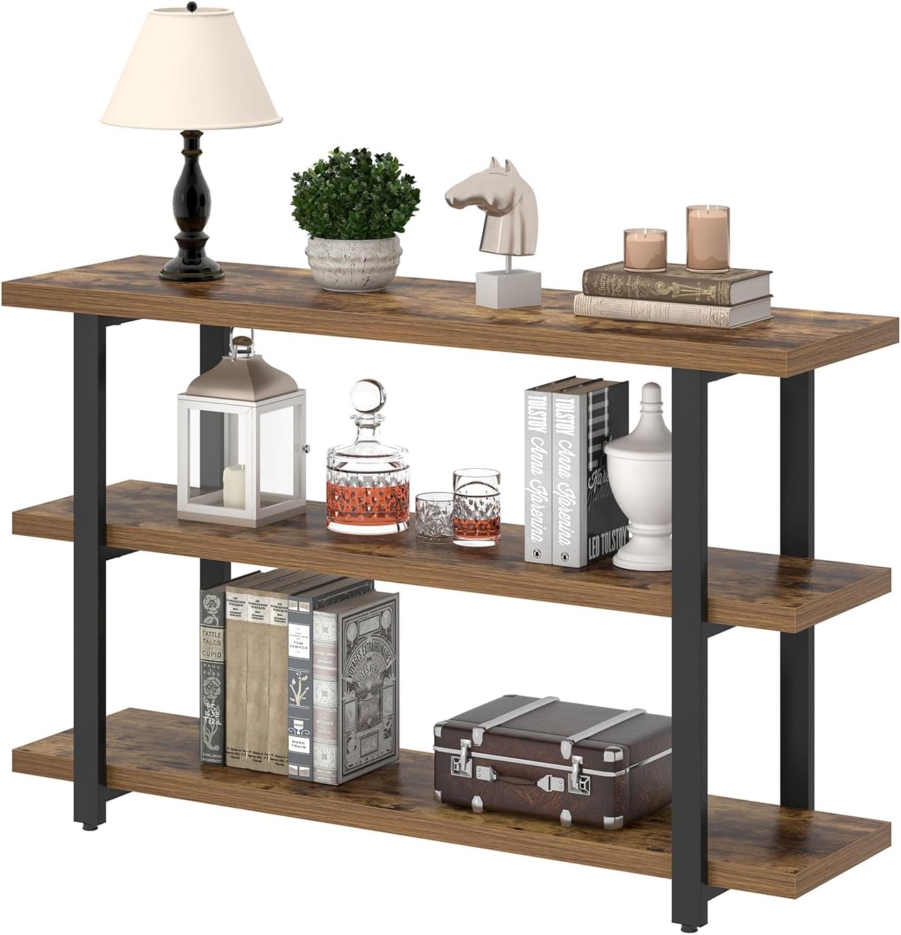 FOLUBAN Sofa Table, Wood Entryway Table with Storage Shelves for Living Room, Modern Console Tables for Hallway, Entrance, or Behind Couch, Rustic Brown, 47 Inch