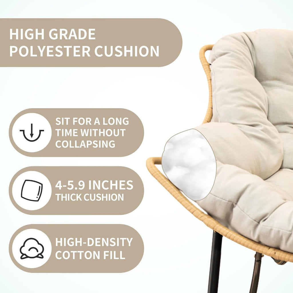 Outdoor Rocking Chair, Patio Egg Rocking Chair, Indoor Papasan Chair, Rattan Wicker Lounge Chair, Modern Royal Chair for Bedroom, Living Room, Porch, Garden,Lawn (41.3' Beige)