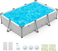 Moccha 10' x 6.8' Rectangle Above Ground Pool, Metal Frame Family Pool Set with PVC Fabric, 3 Stoppers, Drainage Valve Connector, Outdoor Backyard Swimming Pool, 978 Gallons of Water
