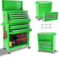 8-Drawer Rolling Tool Chest with Detachable Top Tool Box, Lockable Metal Tool Cabinet, and Liner, Heavy-Duty Storage Organizer with Wheels and 6 Hooks for Garage, Workshop, Green