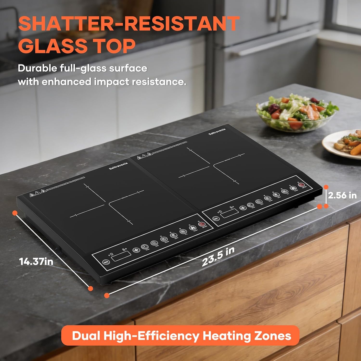 Double Induction Cooktop 1800W, Portable 2 Burner Electric Cooktop with Button Control, 10 Power Levels, 4-Hour Timer, Safety Lock, 110-120V