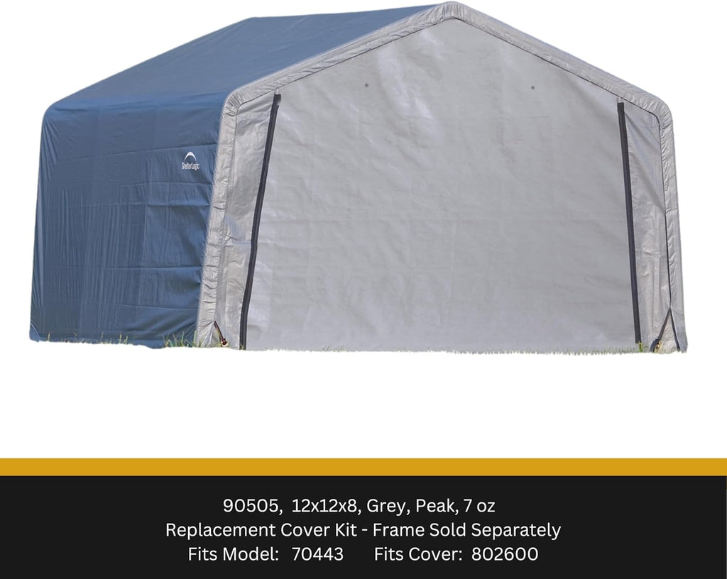 ShelterLogic Replacement Cover Kit (Frame Not Included) 12x12x8 Peak Gray 90505 (7.5oz Gray)