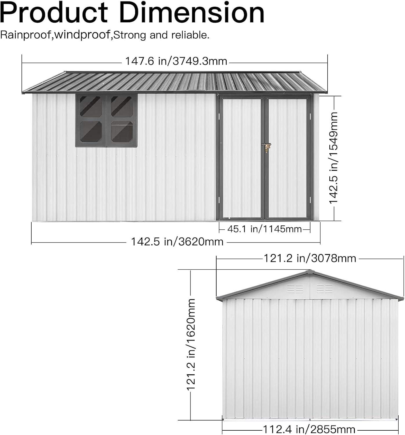 Ball & Cast 10x12 FT Outdoor Storage Shed,Metal Aluminum Waterproof Tool Sheds with Window,Heavy-Duty Sheds Unit w/Door and Vents,for Storing Bicycles,Lawnmowers,Barbeques,White+Grey