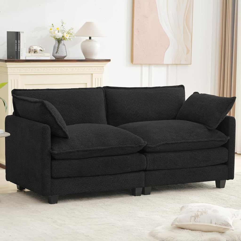 ROWHY Modular Loveseat Sectional Sofa, 78' Upholstered Loveseat, 2 Deep Seat Sofa Couch with 2 Throw Pillows for Small Space, Modern Comfy Cloud Couch for Living Room, Chenille, Black