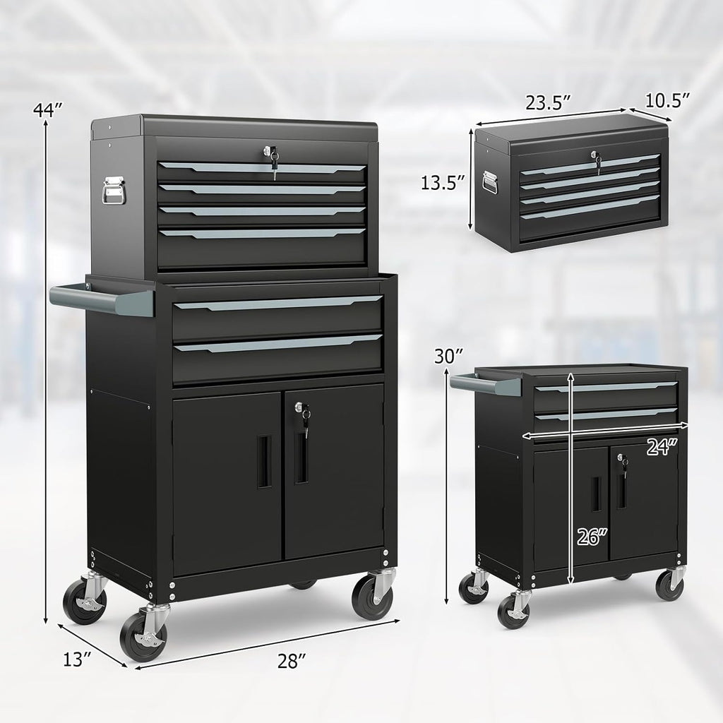 ERGOMASTER Large Rolling Tool-Chest with 6 Drawers Heavy Duty Tool-Cabinet on Wheels Lockable and Lock System for Garage Workshop(28 x 13 x 44'-Black)