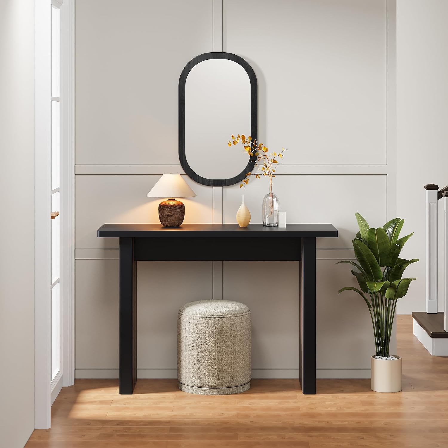 AVZEAR Mid Century Narrow Entryway Console Table, 43.3' Fluted Wood Couch Table Behind Sofa Long and Skinny for Living Room Hallway Entrance Foyer, Black