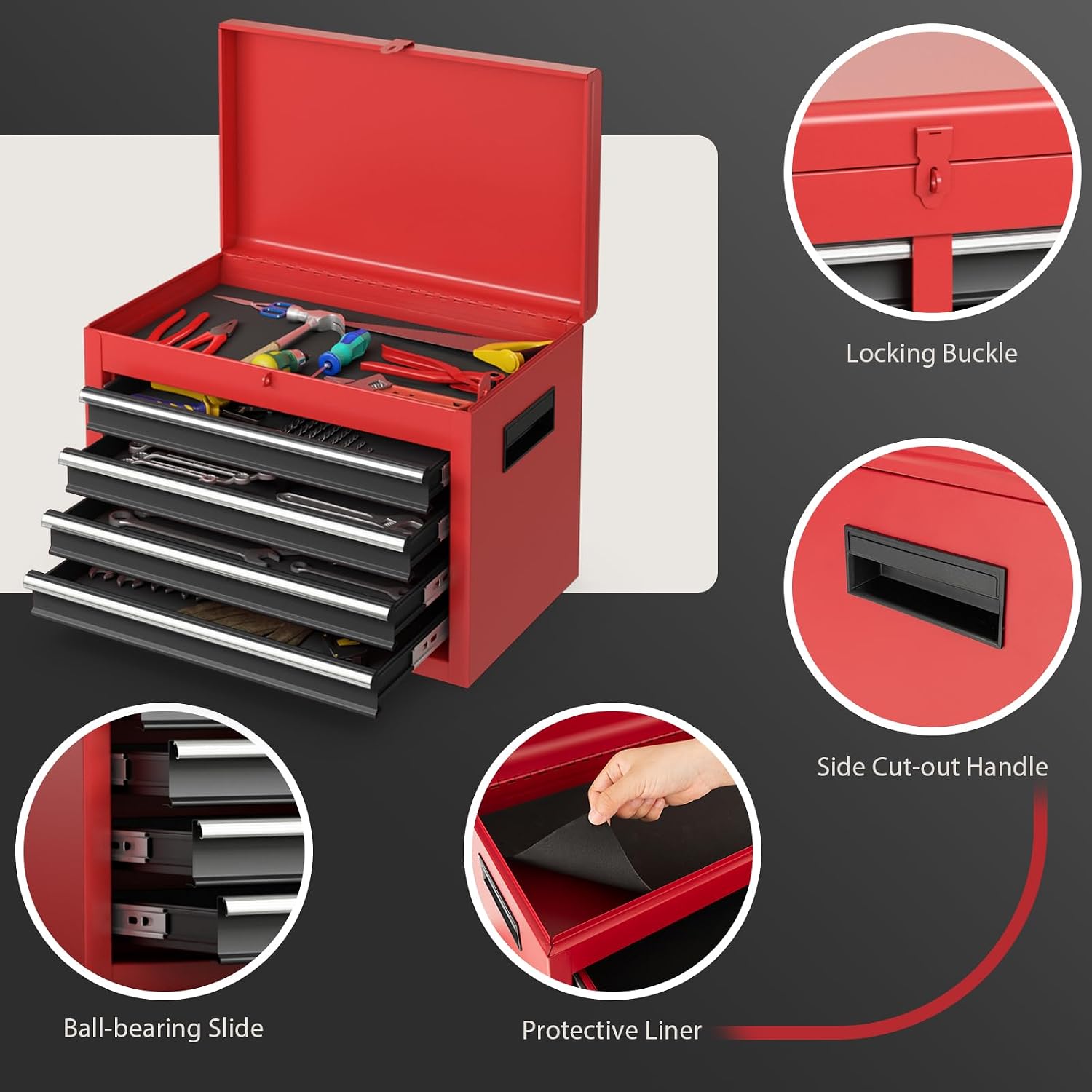 Goplus Tool Chest, 5-Drawer Rolling Tool Storage Cabinet with Detachable Top Tool Box, Liner, Universal Lockable Wheels, Adjustable Shelf, Locking Mechanism, Metal Tool Cart for Garage Workshop