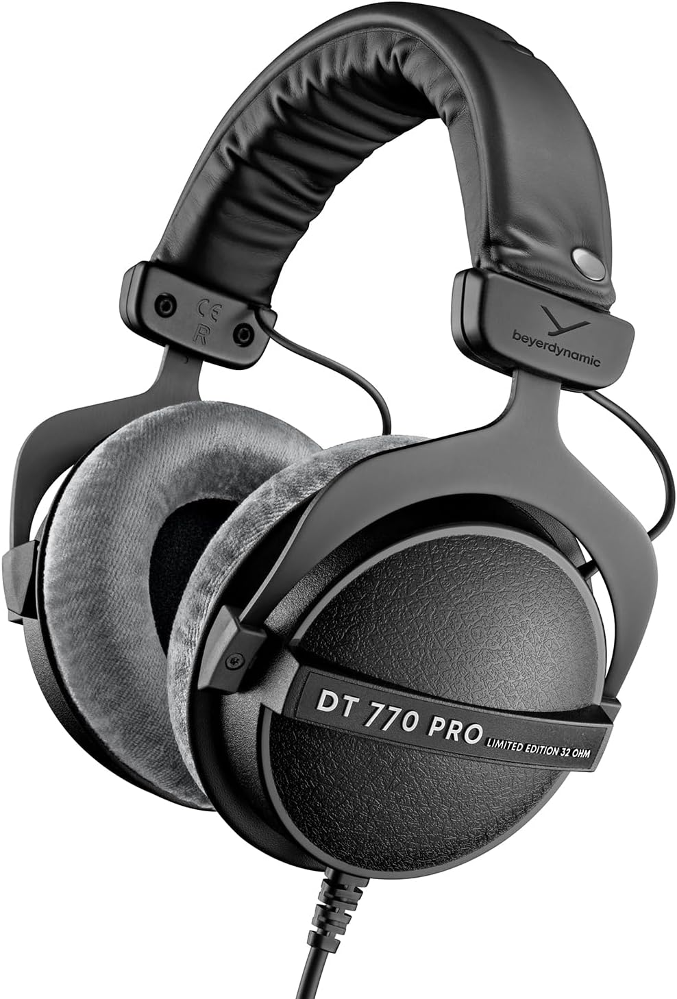 beyerdynamic DT 770 PRO, 32 Ohm, Closed Back, Over Ear, Wired Professional Studio Headphones, Mobile Recording, Podcast, Gaming, 1.6m Straight Cable, Black with Limited Edition Gray Velour Ear Pads