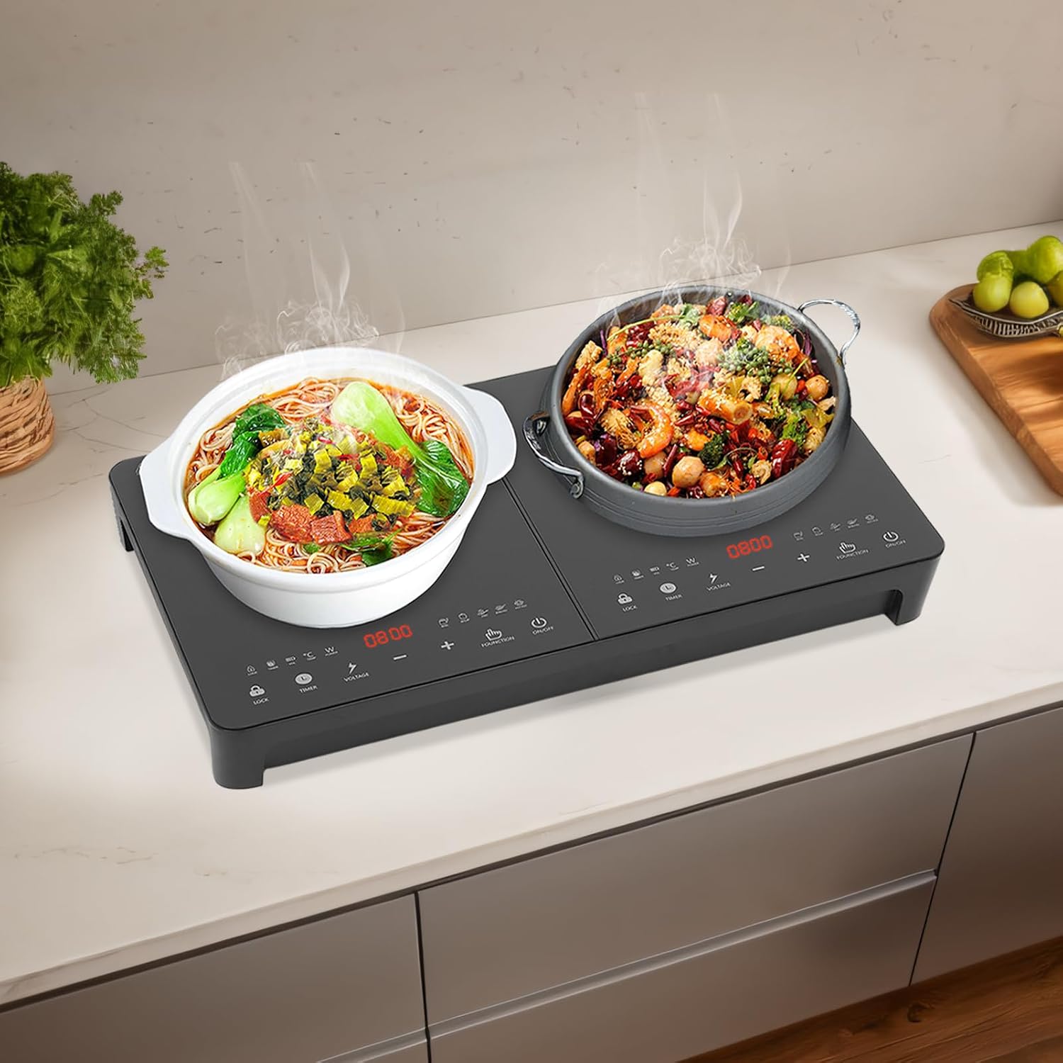 Double Induction Cooktop 2 Burner, 2000W+2000W Electric Stove w/Touch Controls & Timer, Portable Countertop Burner for Kitchen, Apartment, or Office Use