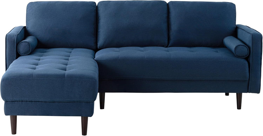 Studio Living® Lexington 83.1' Sofa Chaise, Mid-Century Modern, Pocket Coil Comfort, Reversable Chaise, Easy Assembly, Woven Fabric, Navy Blue