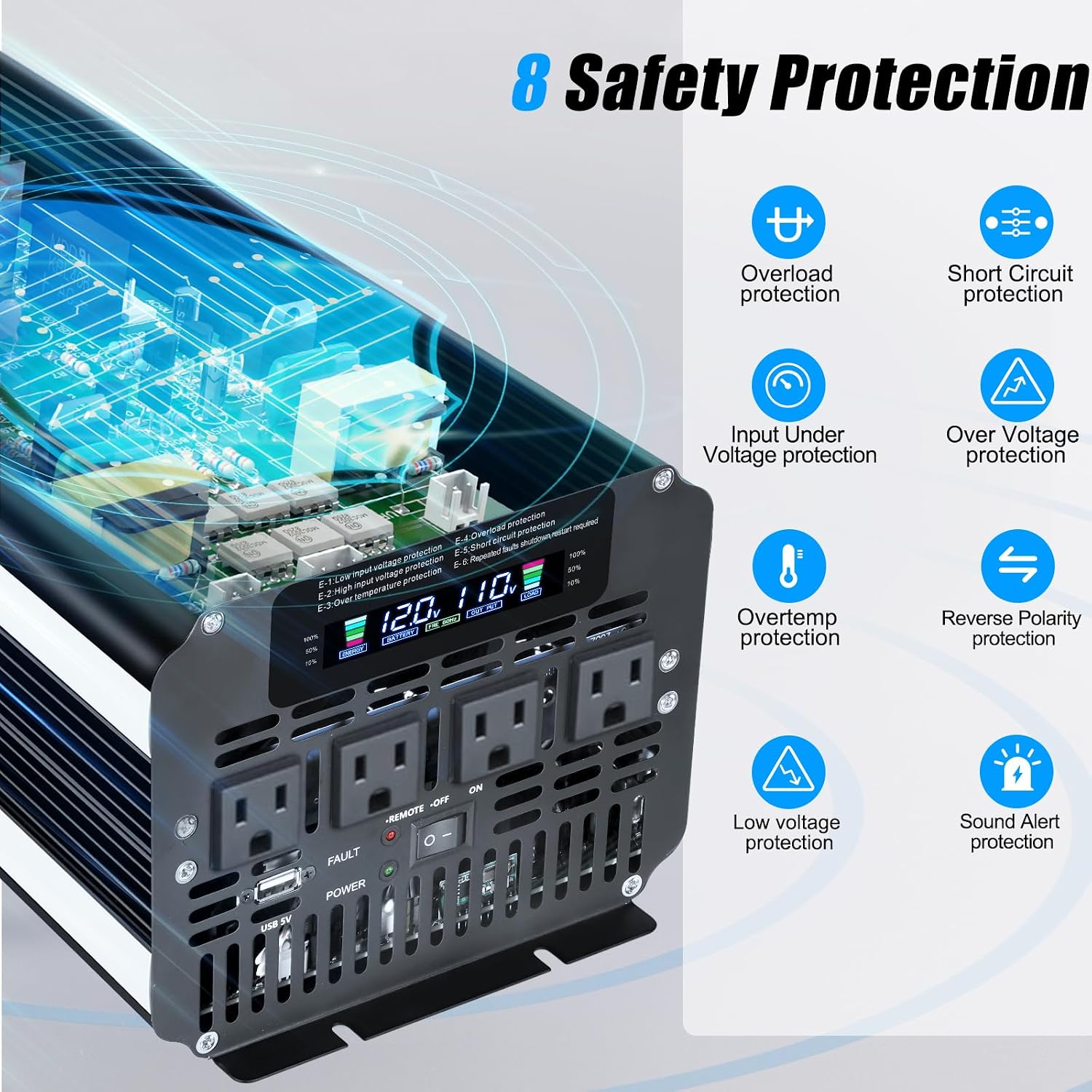 LVYUAN 3000 Watt Power Inverter 12V to 110V 120V DC to AC with 4 AC Outlets, LCD Display, USB Port & Remote Control for Home, RV, Vehicle, Truck, Off-Grid Solar System, Heavy Duty Outdoor Camping