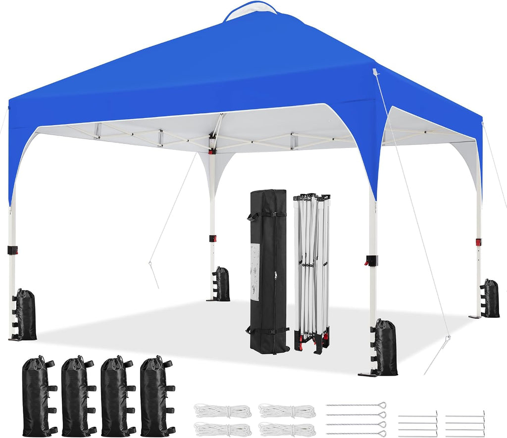 Yaheetech 12x12 Pop Up Canopy Tent with Vent, Easy Set Up Tent, Instant Sun Shelter Canopy with Wheeled Bag, 4 Sandbags, 12 Stakes & 4 Ropes, for Parties, Beach, Outdoor, Blue