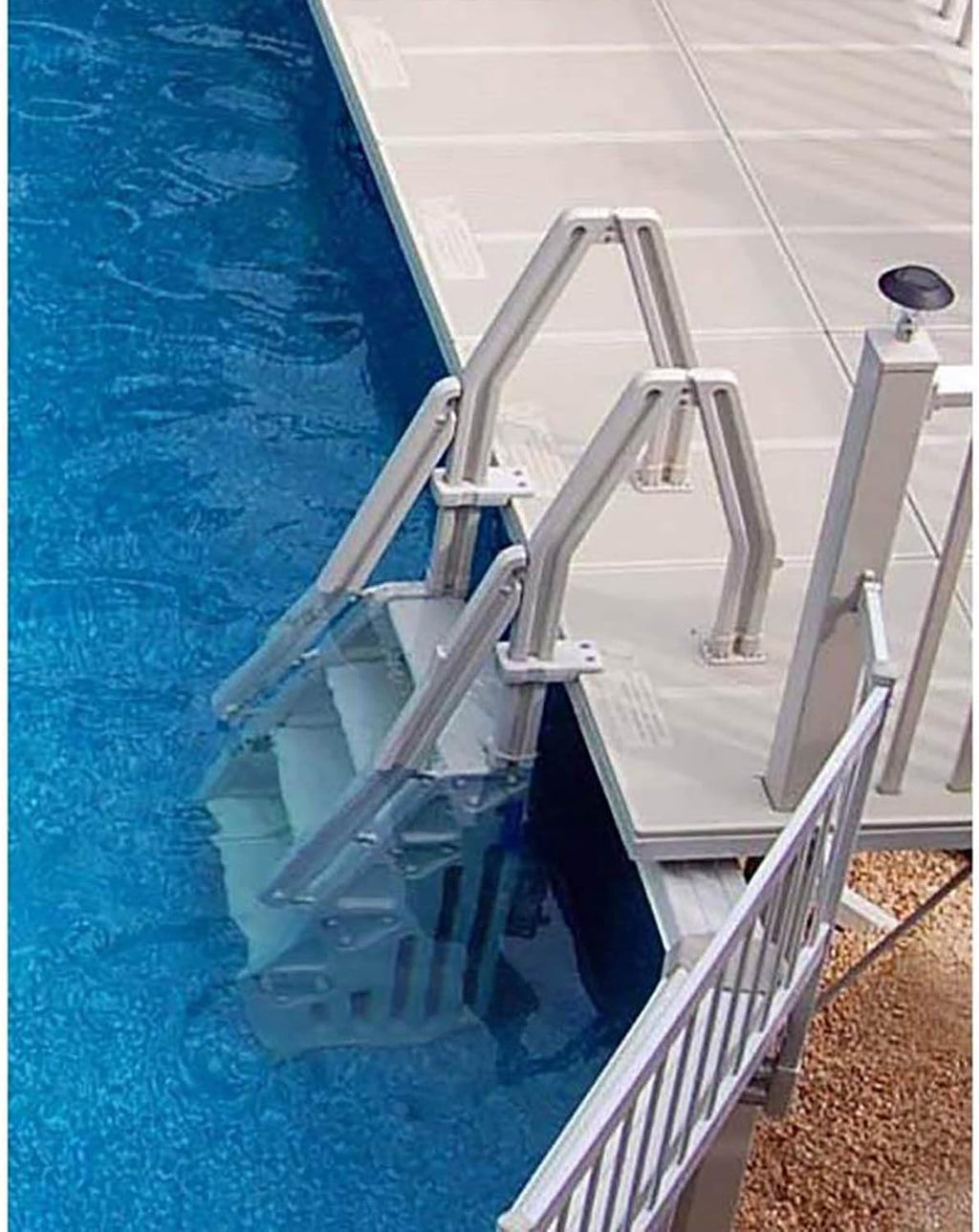 Vinyl Works 24 Inch in Pool Step Ladder, Adjustable Stair Entry System with Handrails and Non-Slip Surface for Above Ground Swimming Pools, White