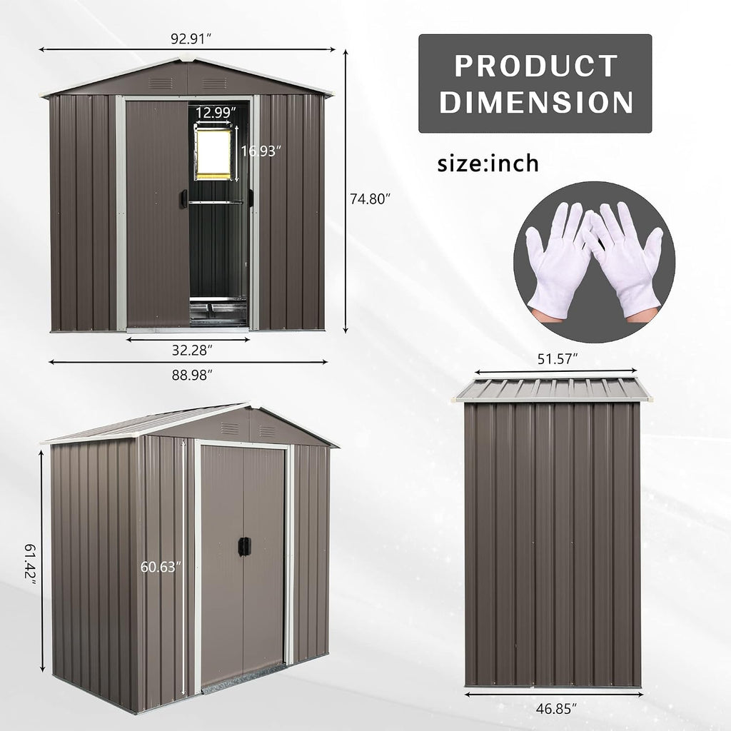8x4 ft Outdoor Metal Storage Shed with Floor Foundation and Window, Lockable Galvanized Steel Tool Shed with Sliding Door and Air Vent, Waterproof Garden Storage House for Backyard, Patio