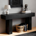 ZYBT 56' Long Fluted Console Table, Boho Vanity Desk Wooden Narrow Sofa Table Behind The Couch, Farmhouse Entryway Table for Entrance, Hallway,Living Room,Bedroom, Home Office Black