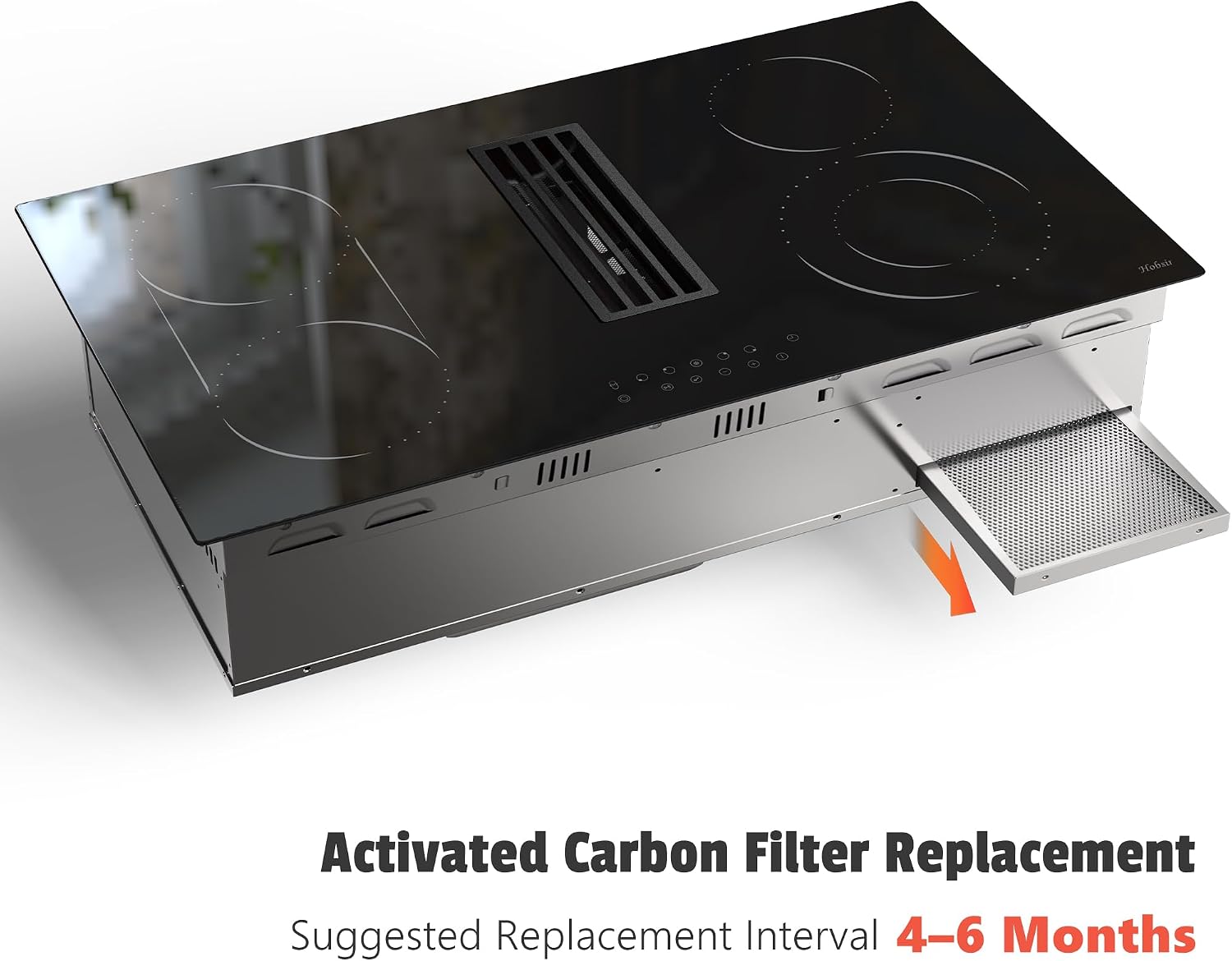 Hobsir 36 Inch Electric Cooktop with Downdraft Extractor, 4 Burners Glass Radiant Stovetop 7400W, 9 Power Levels, Cook top with BBQ, Timer, Pause, Safety Lock, 240V(No Exhaust Pipe Required)
