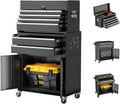Crownland 8-Drawer Rolling Tool Chest with Wheels, Lockable 2 in 1 Detachable Tool Cabinet wit Drawers and Black Liners, Garage Top Toolbox & Bottom Storage Cart with Side Hooks(Black)