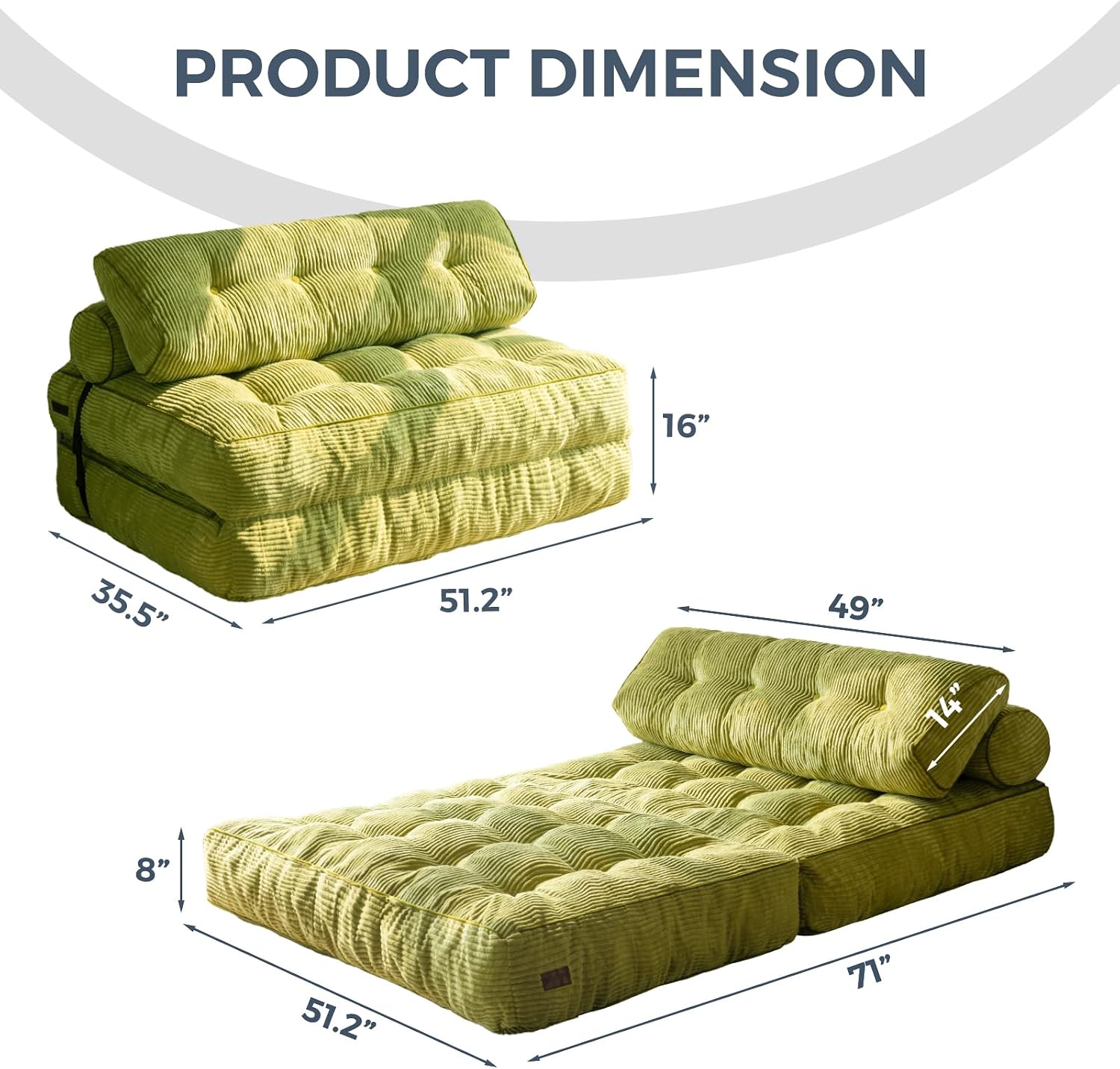 MAXYOYO Folding Sofa Bed, Convertible Sleeper Chair with Pilow Foldable Mattress with Back Support, Portable Fold Out Chair Bed for Living Room Bedroom, Green Double