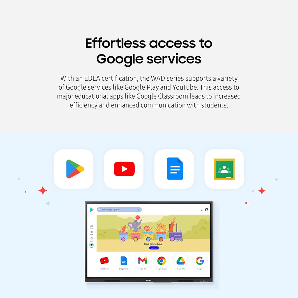 Samsung 75' WAD Interactive Display, EDLA Certification for Google Services Access, Multi-Touch Capabilities, Dual Pen Function, 3-in-1 USB-C Port, OPS Slot, LH75WADWLGCXZA