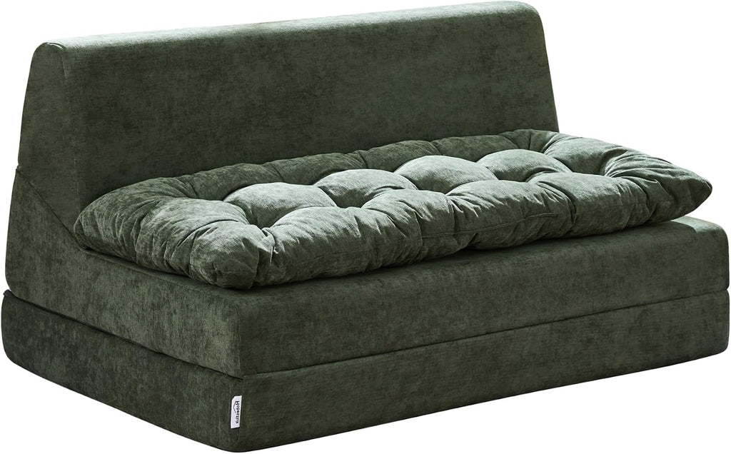 Hobestluk Sofa Couch Folding Sofa Bed Sleeper Comfy Floor Lounger Loveseat Sofa with Removable Cushion Couches Foldable Mattress for Living Room Bedroom or Office (Chenille Green, Oversize)