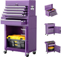 Oakcloud Heavy-Duty 5-Drawer Rolling Tool Chest & Cabinet Combo with Black Liner – Lockable Steel Garage Tool Box on Wheels – Detachable Top Toolbox & Bottom Storage Cart with Side Hooks, Purple