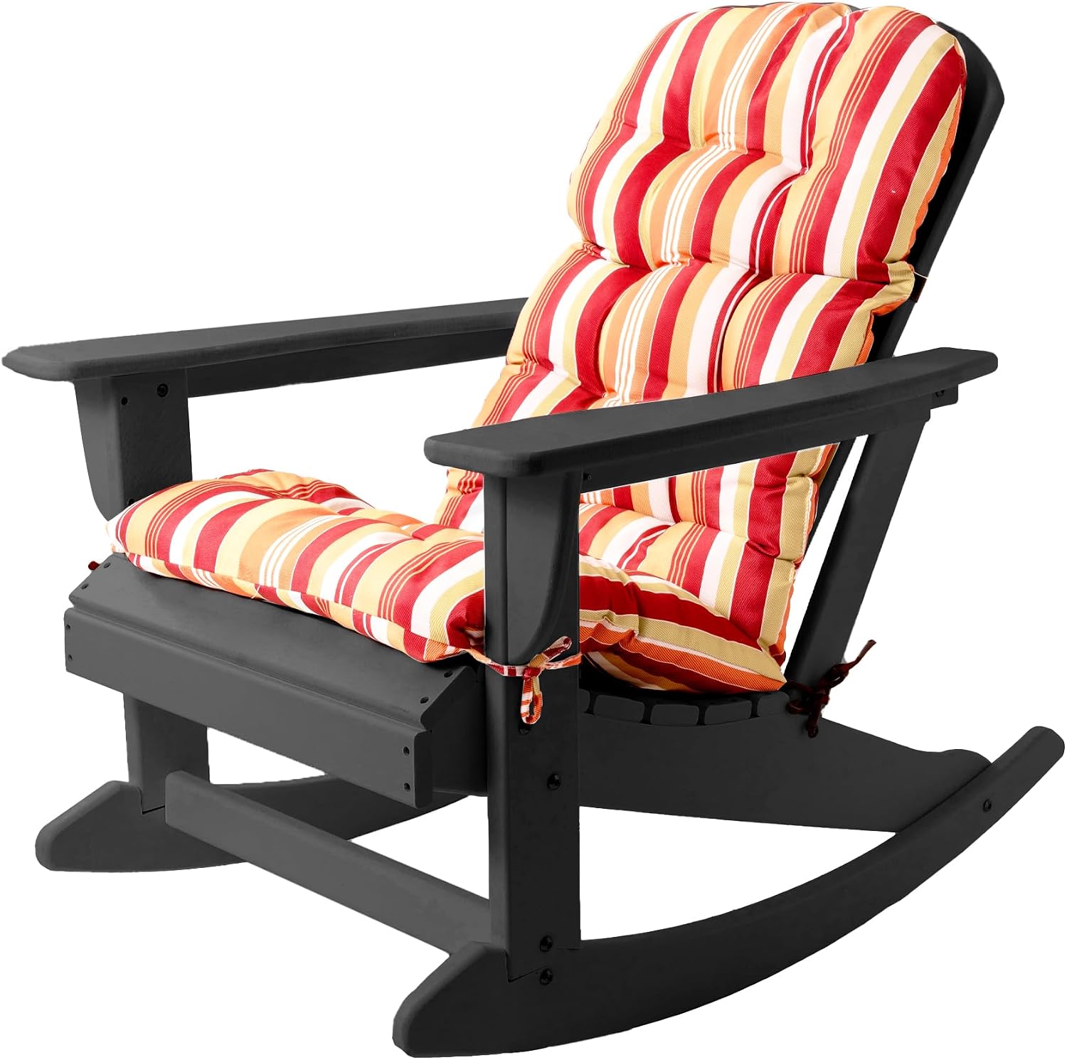 Sundale Outdoor Adirondack Rocking Chair with Cushion, HDPE Patio Plastic All Weather Adirondack Rocker, Water Resistant for Outside, Garden, Pool, Yard, Black