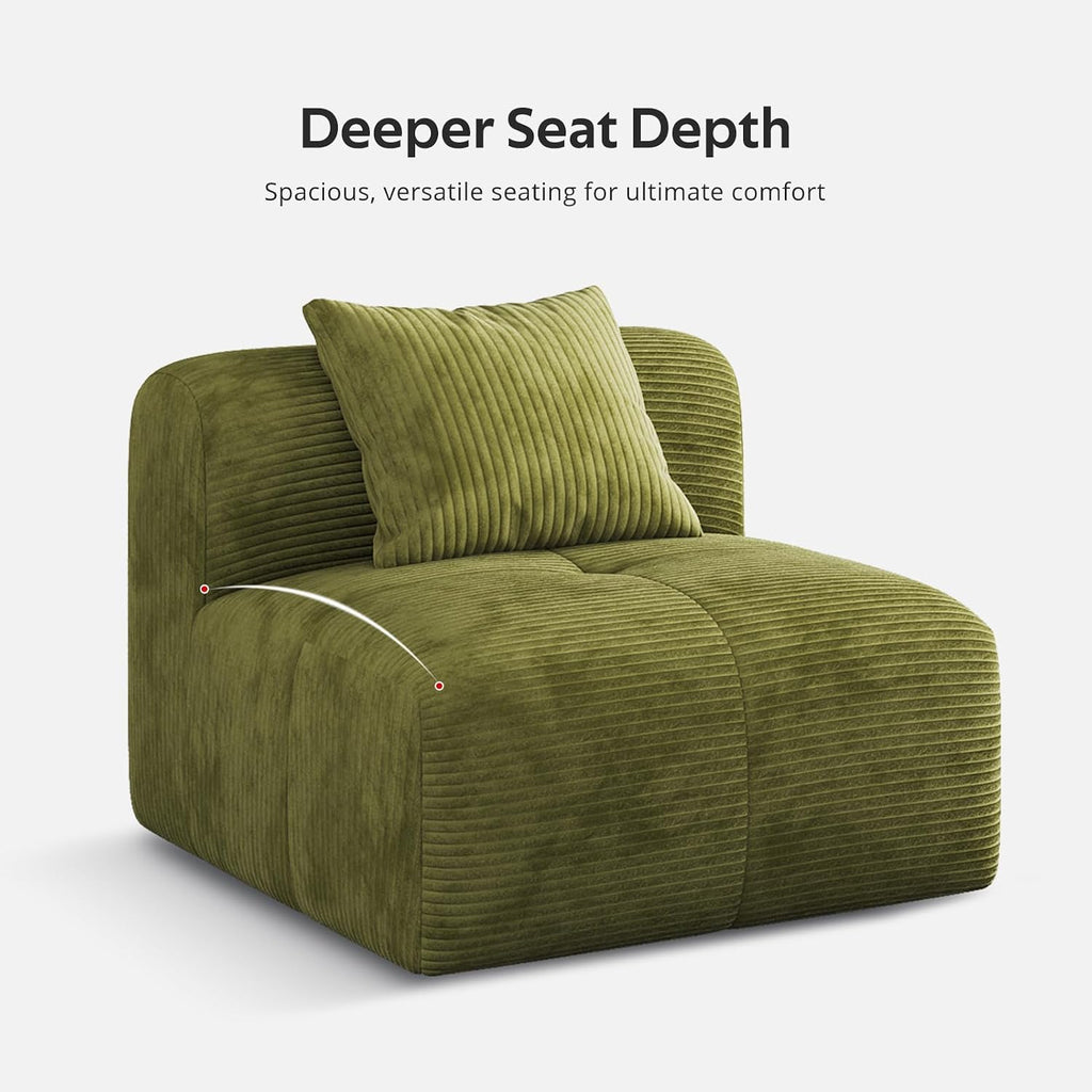 118'' Modern L-Shaped Modular Sectional Sofa for Living Room，Oversized 3-Seater Couch with Deep Seat and Movable Ottoman – No Assembly,Comfortable Corduroy Fabric Boneless Sofa (Green)