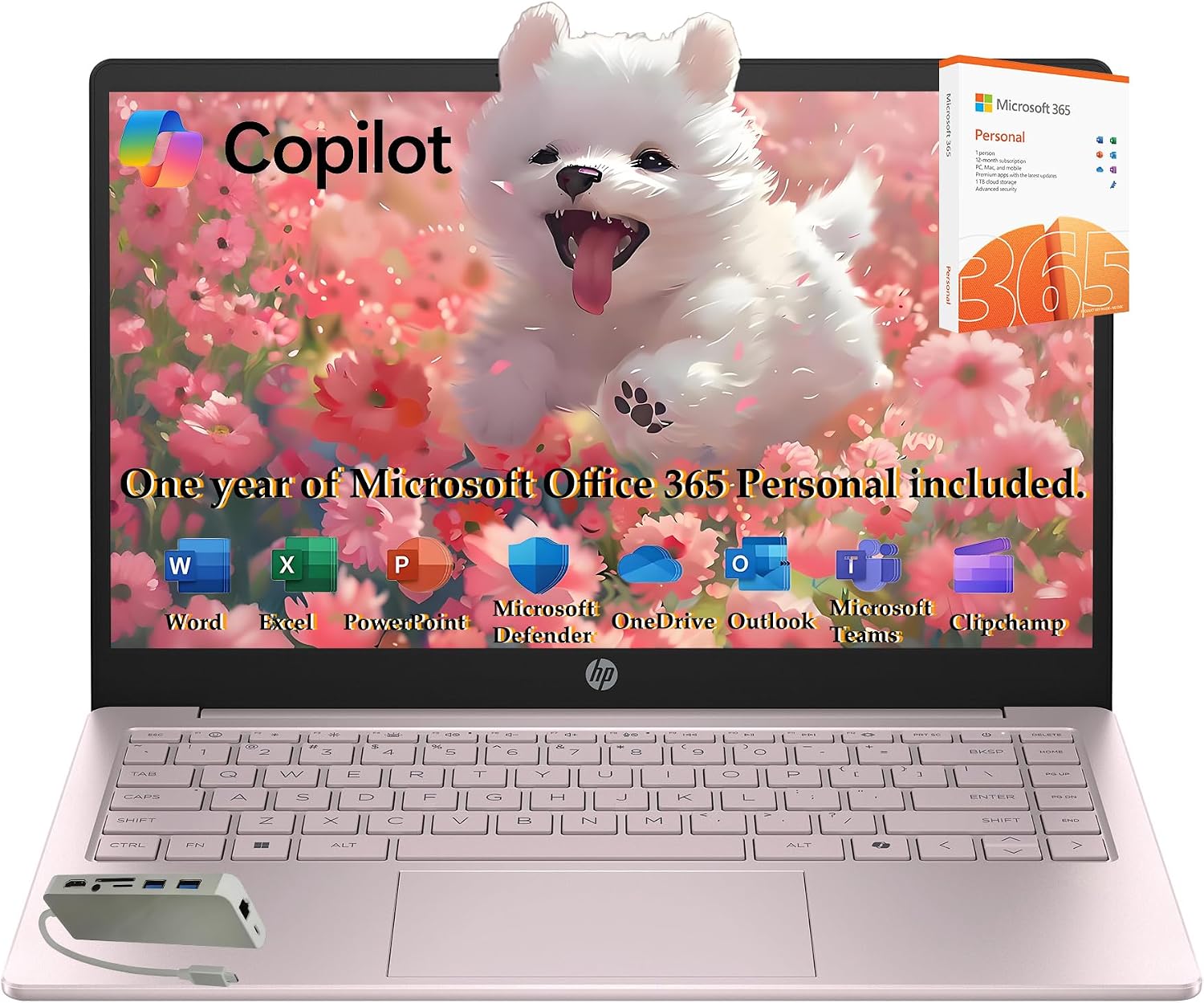 HP Laptop 2026 Edition with Copilot AI, 8GB RAM, 256GB SSD + 128GB UFS, Intel Processor, Long Battery Life, Lightweight, 1 Year Office 365, Windows 11 Home S for Students & Office, Type-C HUB, Pink