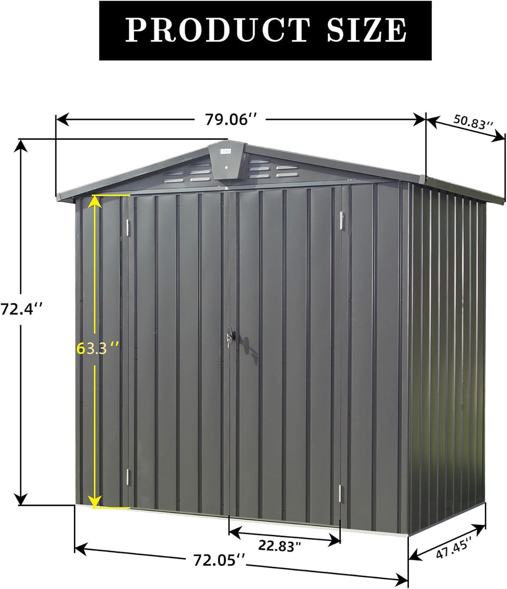 Ritsu Outdoor Storage Shed, Outdoor Garden Shed for Bike, Trash Can, Machine, Galvanized Steel, Outdoor Shed with Lockable Door for Backyard, Patio, Lawn (6.5x4.2ft, Black)