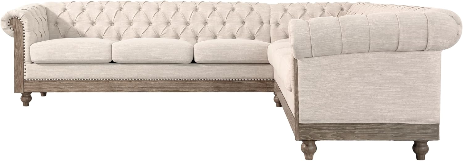 Merax Chesterfield Sofa, Retro Upholstered 6 Seater Rolled Arm Couch for Living Room Bedroom Office, Beige