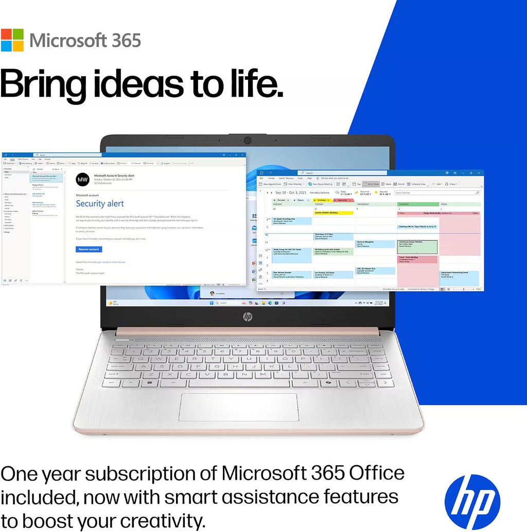 HP 14' Rose Gold Laptop for Student Business 2026, Intel CPU, Light & Slim, Fast, Office 365 Included, 16GB RAM,64GB eMMC, 4K Graphics, w/Accessories, Windows 11S