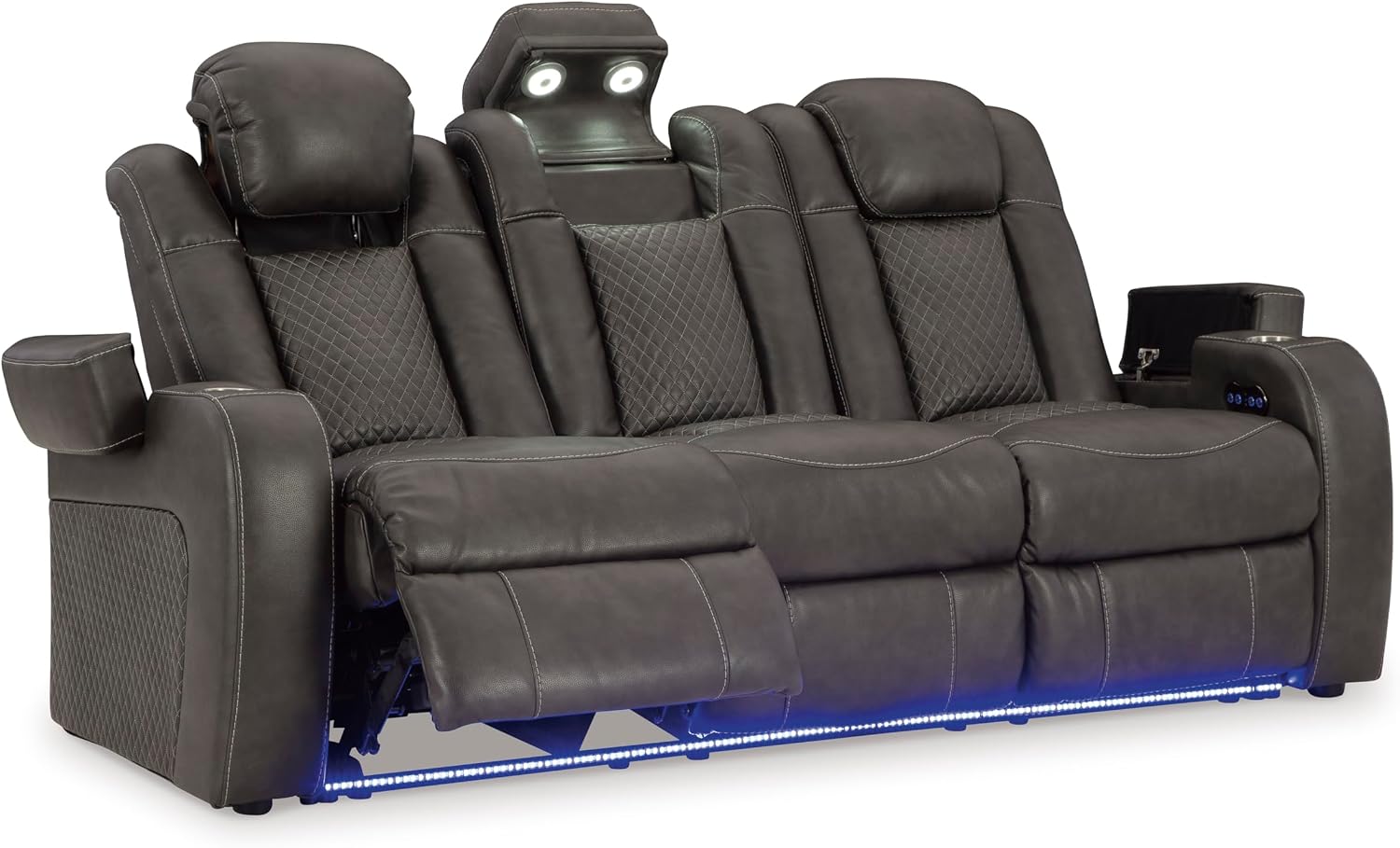 Signature Design by Ashley Fyne-Dyme Contemporary Power Reclining Sofa with USB Charging Ports and Adjustable Headrest, Brown