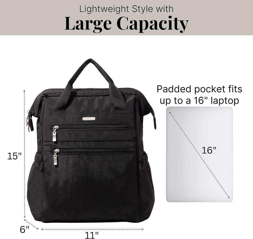 Baggallini City Scape Backpack - 15'x11' Lightweight Work Travel Bag w/Luggage Sleeve & RFID