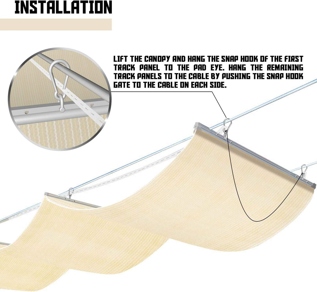 TANG 4' x 16' Pergola Cover Shade Canopy, Retractable Awning Sun Shades Outdoor Patio Pergolas Kit for Deck Backyard Gazebo, Wave Shade Sail with Hardware Wire Cable, Beige
