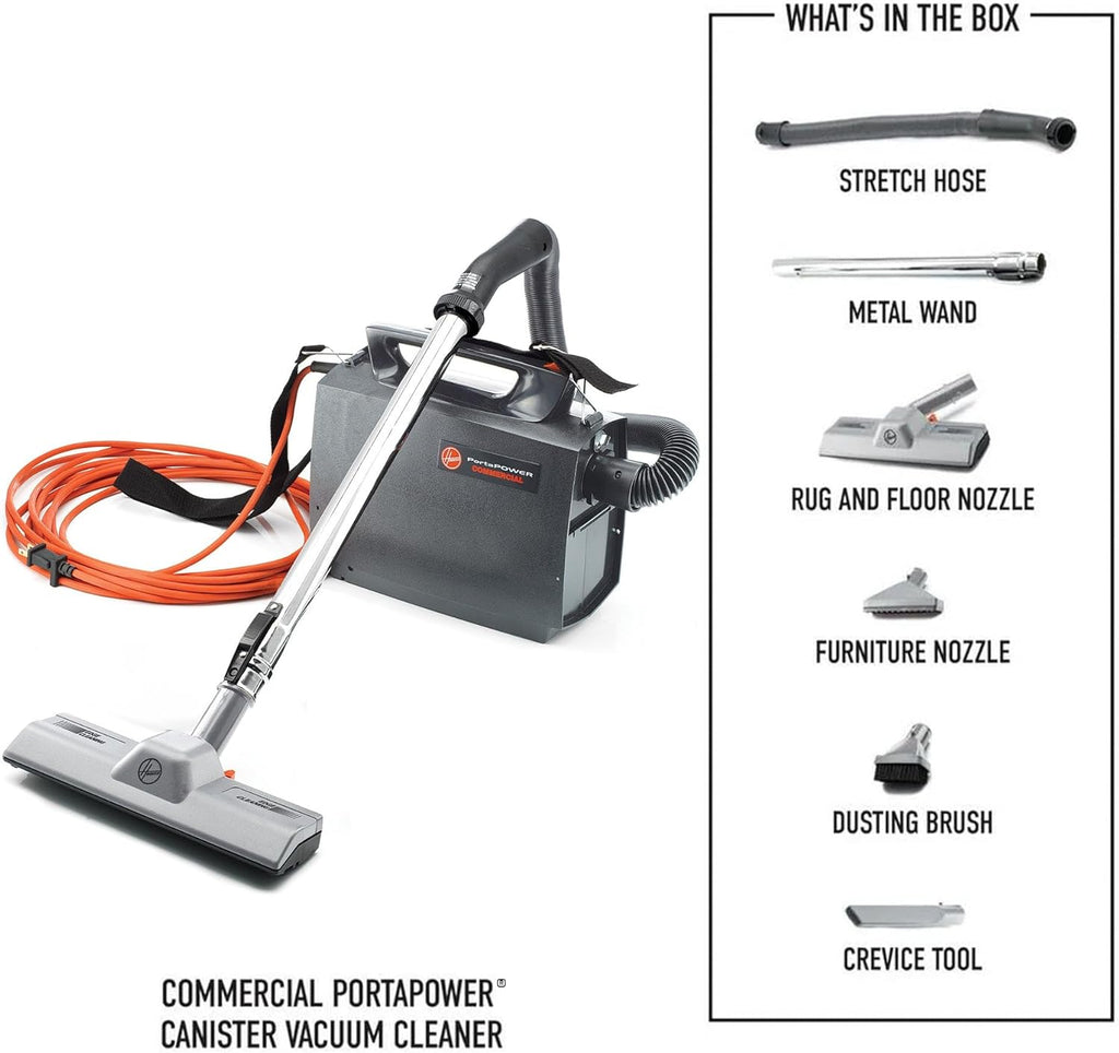 Hoover Commercial PortaPower Lightweight Canister Vacuum Cleaner, Bagged Canister Vac with Attachments, 2-in-1 Vac and Blower, Corded Vacuum Cleaners for Commercial Use