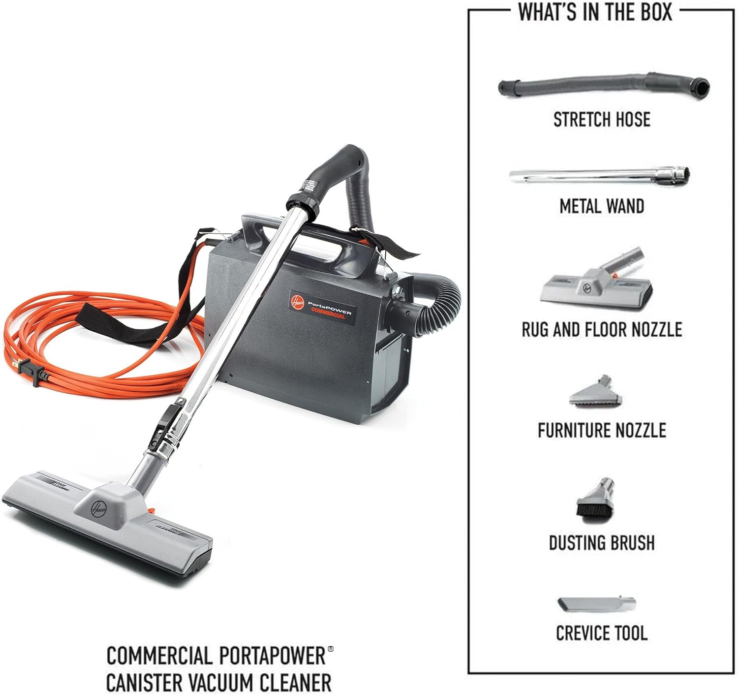 Hoover Commercial PortaPower Lightweight Canister Vacuum Cleaner, Bagged Canister Vac with Attachments, 2-in-1 Vac and Blower, Corded Vacuum Cleaners for Commercial Use