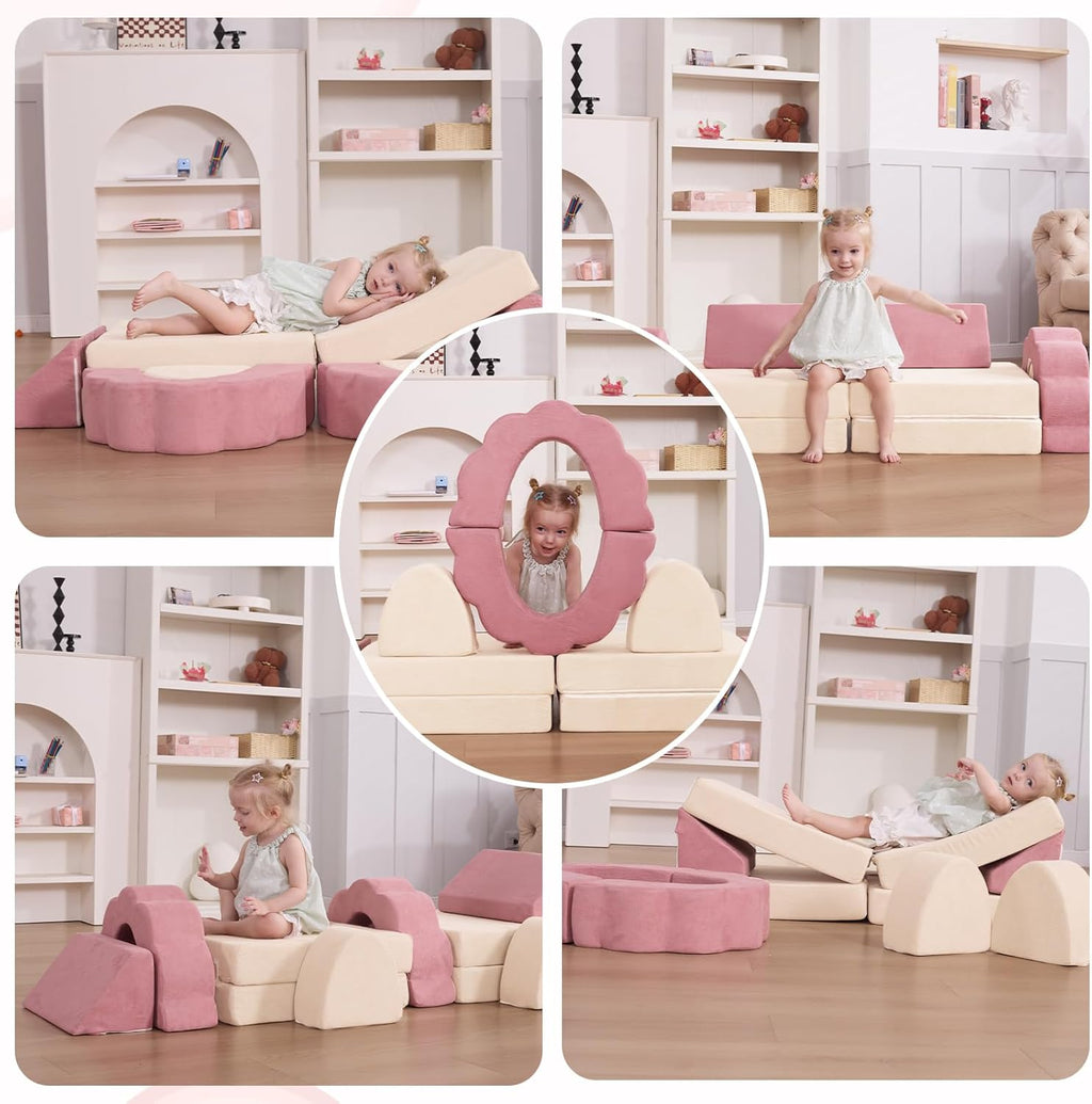 LOAOL Kids Couch 10PCS, Modular Kids Play Couch, Multifunctional Foam Toddler Sofa, Imaginative Convertible Play Sofa for Playroom(Medium Size)