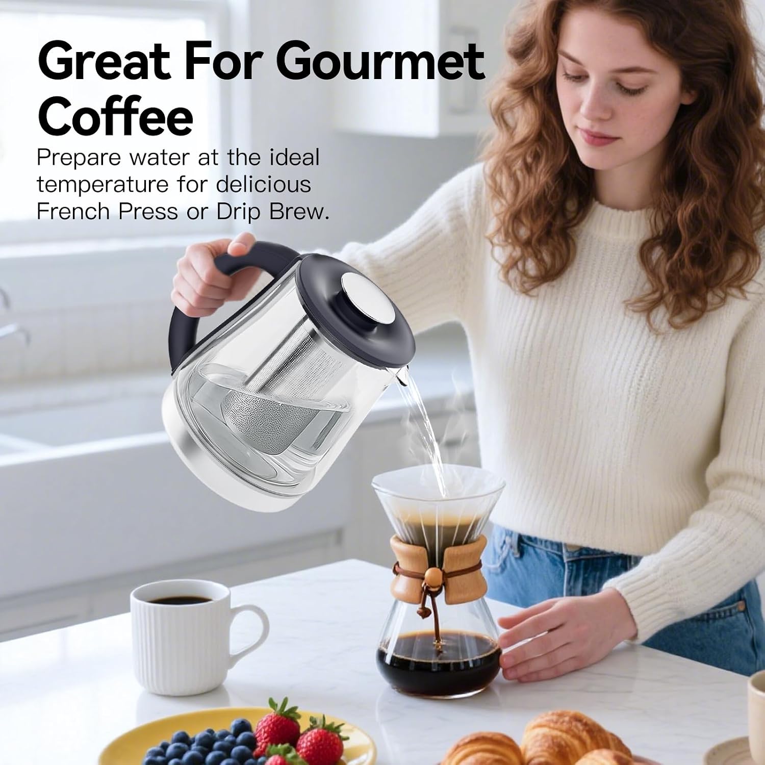 Induction Cooktop, Portable Induction Cooktop with 8L Cast Iron Cooking Pot and Cast Iron Pan & Electric Kettle With Infuser, 1.5L Electric Tea Kettle With Temperature Control